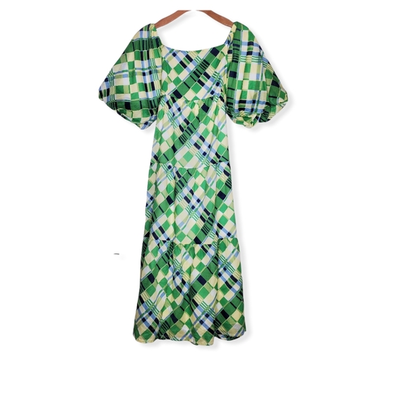 FAITHFULL THE BRAND Billie Check Print Puff Sleeves Midi Dress Size 6 N… - Picture 14 of 14